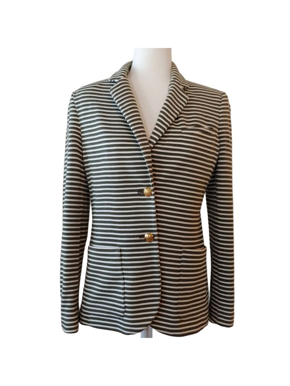 LAUREN Ralph Lauren Olive & Cream Striped Women's Blazer size Medium - Picture 1 of 17